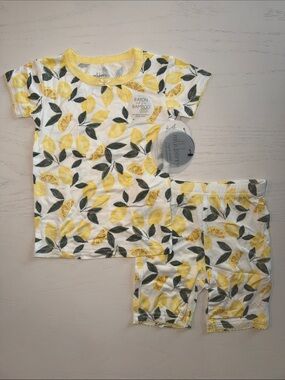 Milkberry Lemon Print Bamboo Short Sleeve Shorts Pajama Set 4T